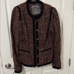 Free People Multicolor Tweed Blazer with Black Trim
